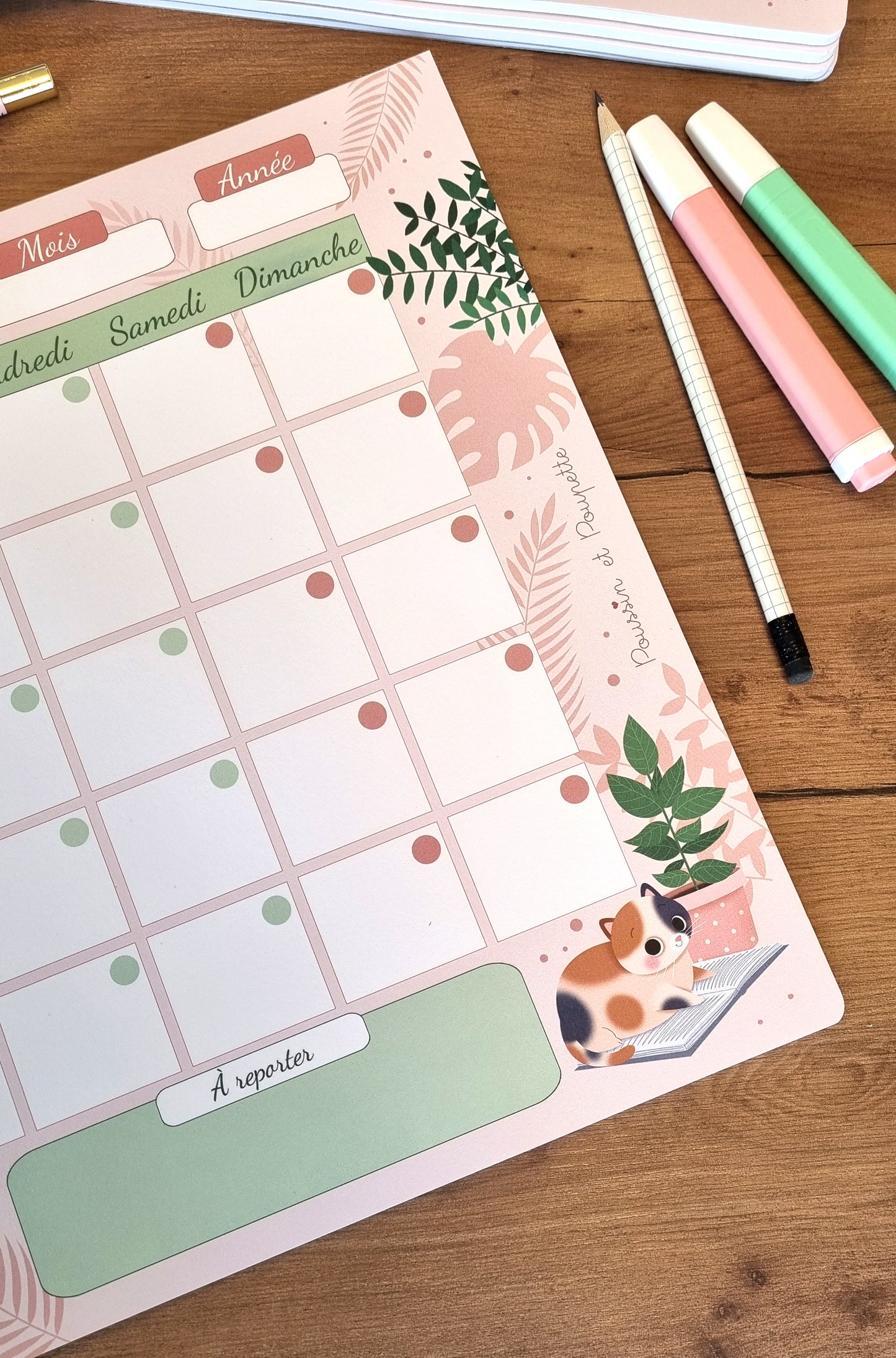 PLANNER MENSUEL A3 - CHATS ET PLANTES