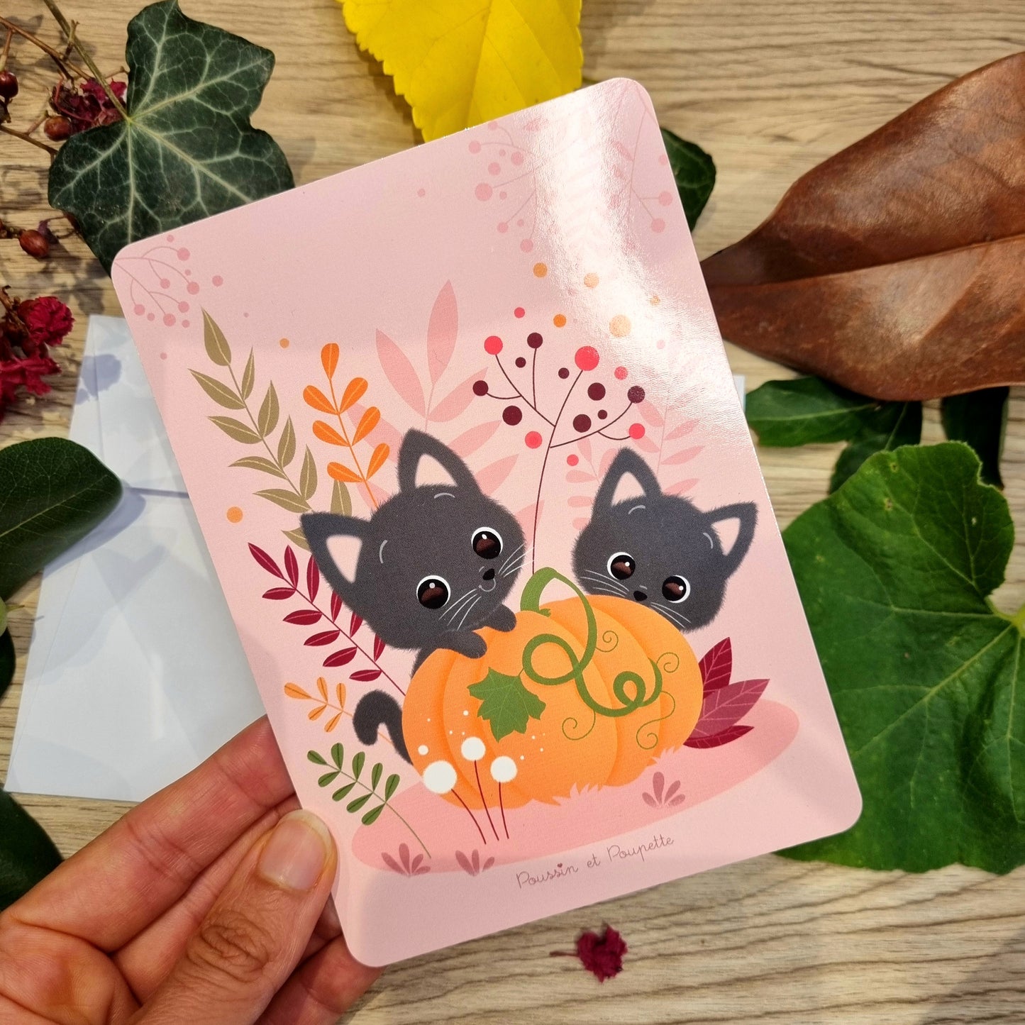 CARTE HALLOWEEN - CHATS CITROUILLE