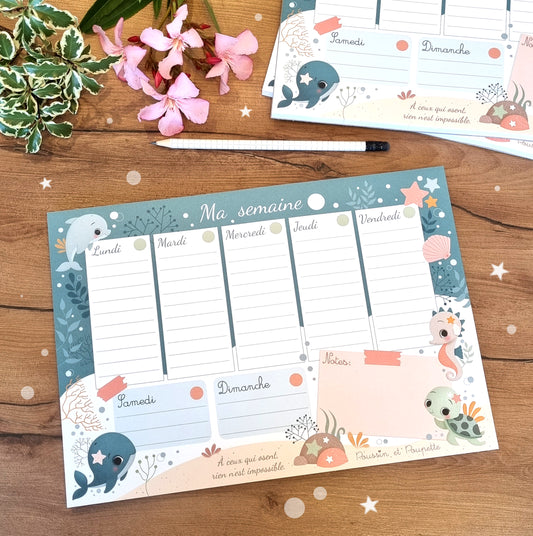 SEMAINIER A4 - OCEAN/PETITES BULLES