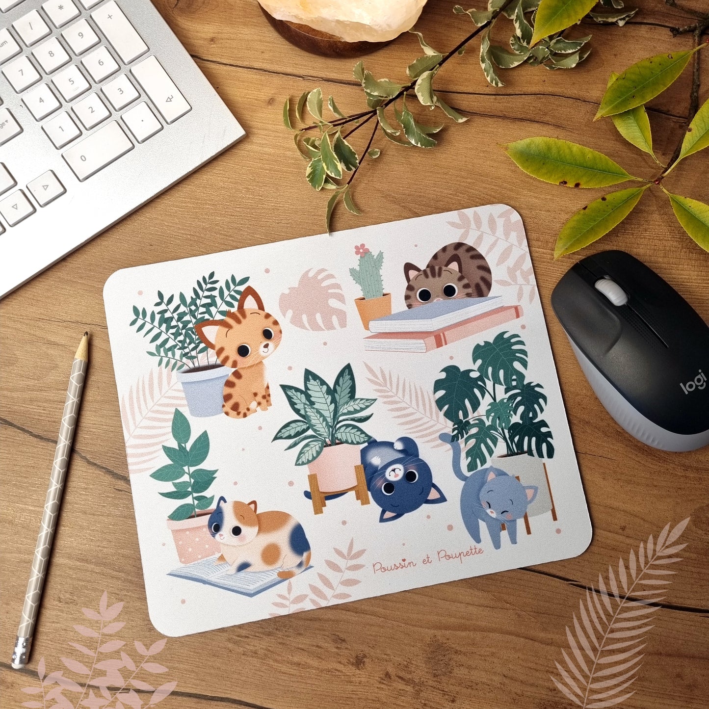 TAPIS DE SOURIS  "CHATS ET PLANTES"