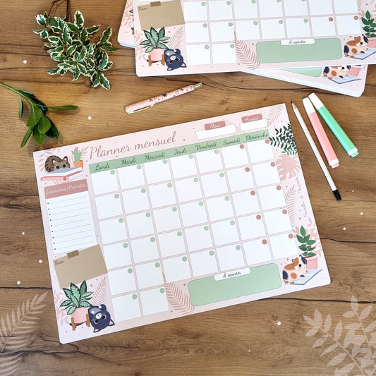 PLANNER MENSUEL A3 - CHATS ET PLANTES