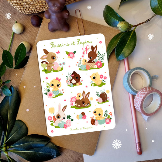PLANCHE STICKERS - POUSSINS ET LAPINS