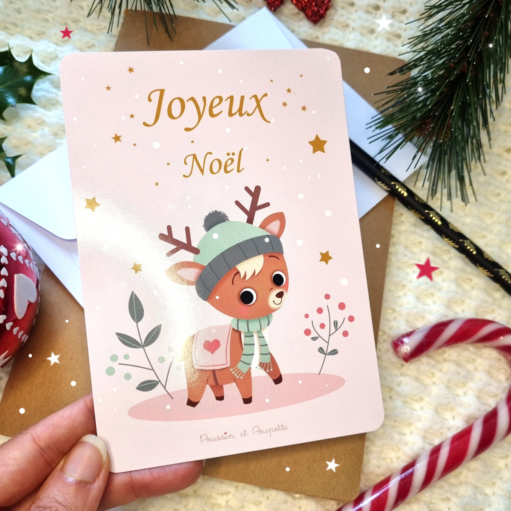 Carte de Noël bandeau Bois de renne pailletés - Made in Bébé